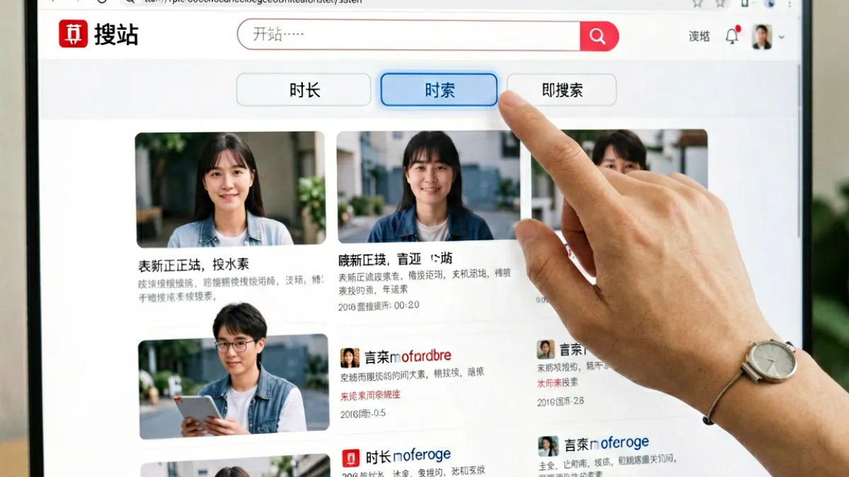 p站视频全局搜索界面展示新增时长筛选功能，用户在浏览器中操作筛选条件