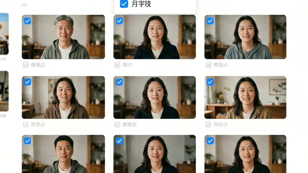 p站视频收藏夹界面展示批量整理操作流程，多个视频被勾选后移入新分区